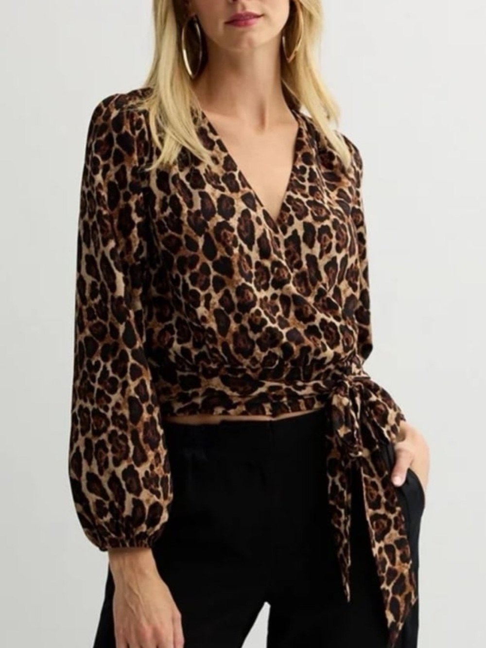 Leopard Print Surplice Wrap Tie Front Crop Top